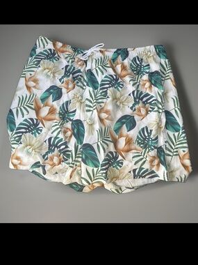Men’s Tropical Floral Drawstring Shorts - White/Green Biwisy 3XL